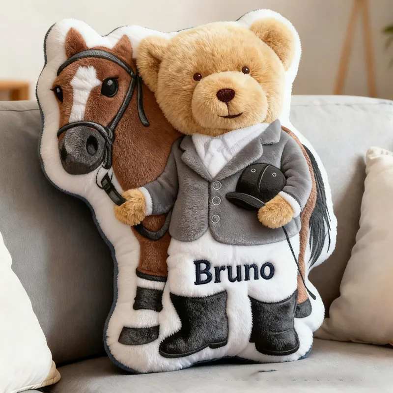 Personalized Equestrian Teddy Bear Pillow Graphic 3D Print for Riding Enthusiasts Horse Lovers Rider Racing Soft and Funny Home Decor