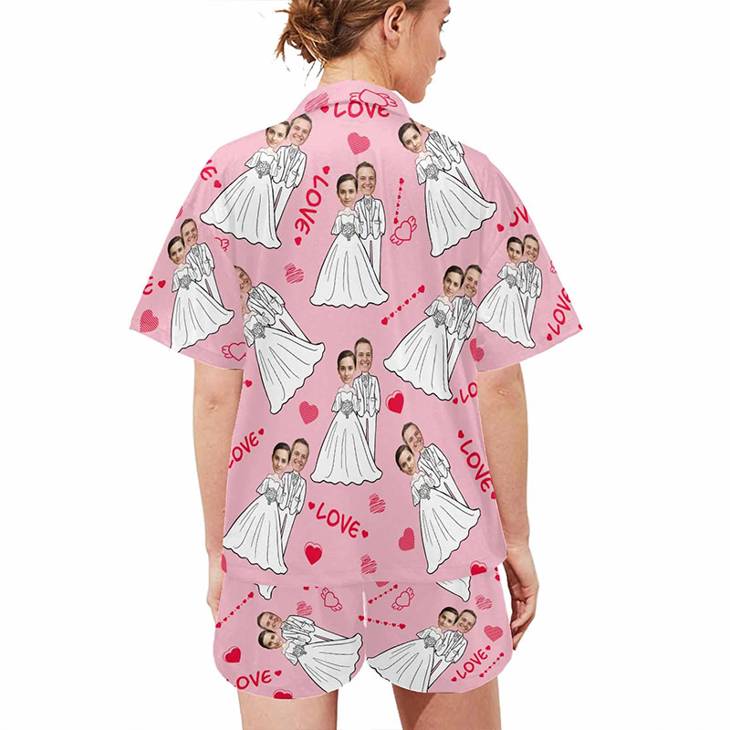 Personalized Wedding Face Pajama Set Personalized Couple Matching Pajamas Funny Bride Groom Sleepwear Newlywed Gift
