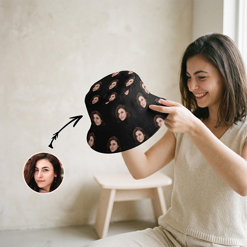Personalized Photo Face Bucket Hat Custom Photo Sun Hat Gift Couple Gift Summer Gift for Her Wife Girlfriend Gift
