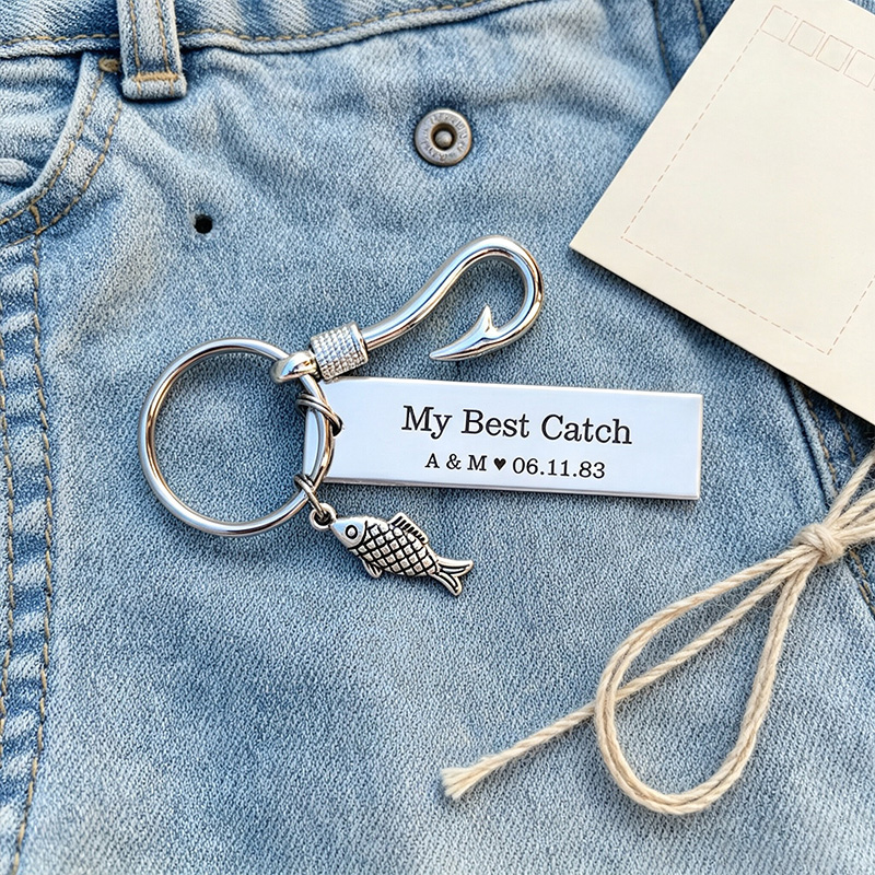 Personalized Best Catch Fishing Keychain Funny Fishing Keychain Romantic Gift for Couples Anniversary Gift for Him