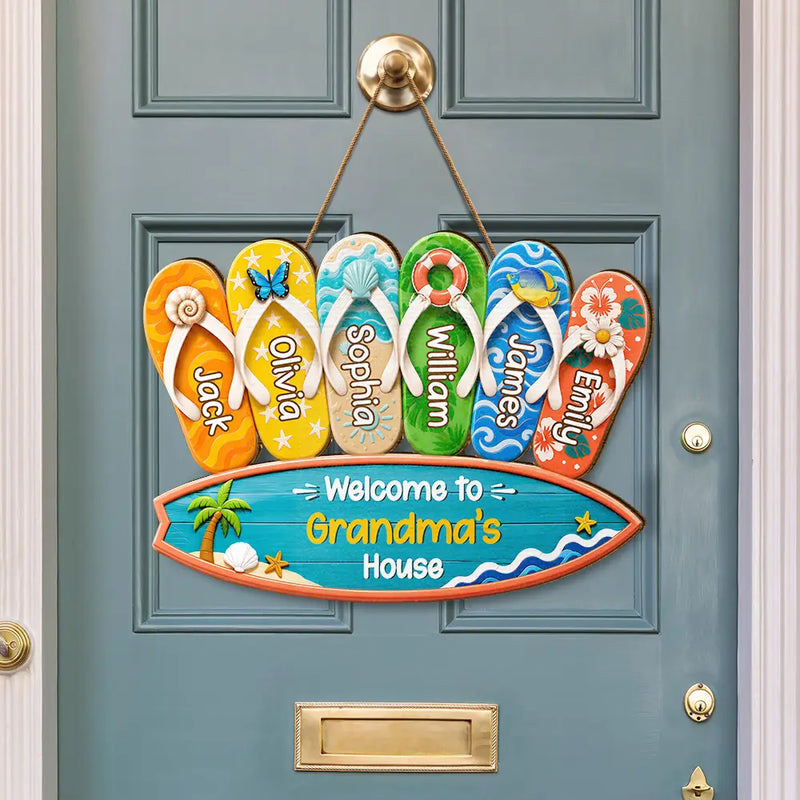 Personalized Welcome To Grandma Grandpa House Sign Custom Wood Sign with Kids Names 1-12 Gift for Grandparents Family Gift