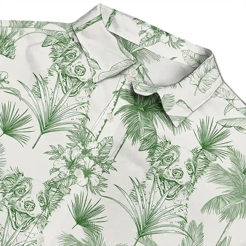 Personalized Photo Pencil Drawing Toile De Jouy Pattern Family Kids Pet Custom Hawaiian Shirt Family Gifts