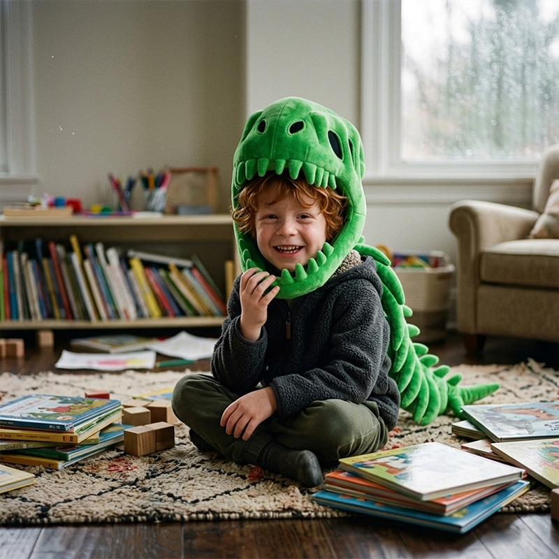 Personalized Dinosaur Costume Hat And Tail Set Themed Pretend Play Adventure Design Soft Plush Kids Dress Up Outfit For Parties And Gifts