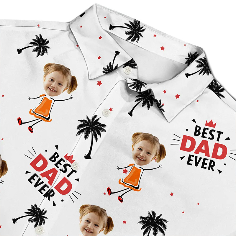 ]Personalized Photo Best Dad Ever Coconut Palm Custom Hawaiian Shirt with 1-10 Kids Photo Dad Gifts