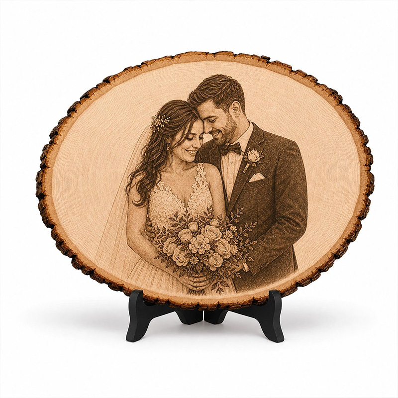 Personalized Wood Photo Engraving Custom Wedding Photo on Wood Slice Engraved Log Slice Gift for Couple Photo Gift for Her Him
