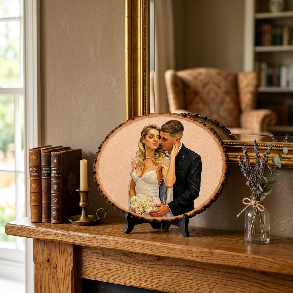 Personalized Painting Photo Engraving Basswood Keepsake Custom Photo Art on Wood Slice Engraved Log Slice Gift for Couple Photo Gift for Her Him