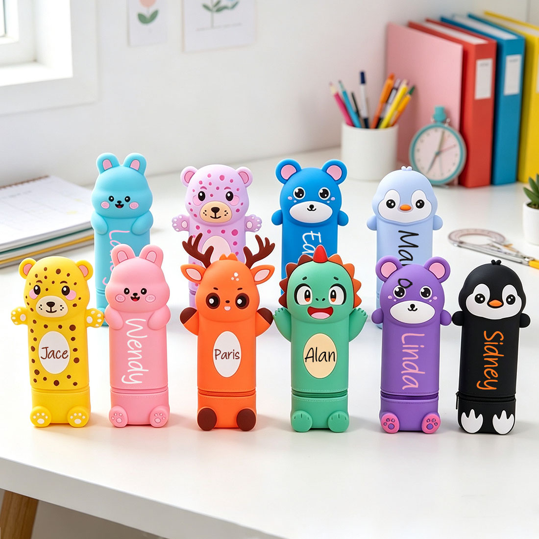 Personalized Silicone Pen Holder with Animal Cartoon Design Suitable for Students Can Stand Upright Large Capacity Stationery Storage