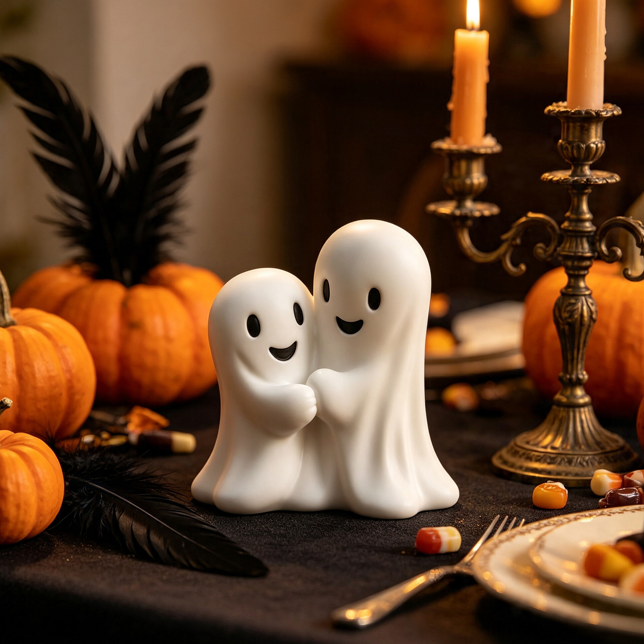Personalized 3D Printed Ghost Hug Figurine Cute Ghost Couple Statue Kawaii Desk Decor Romantic Shelf Ornament Halloween Decor Gift for Couples