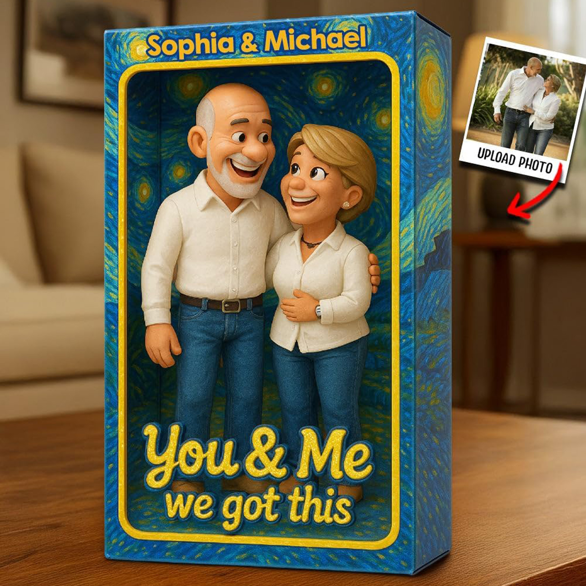 Personalized You & Me We Got This Couple Custom Shaped Acrylic Plaque Personalized couple Figurine Acrylic Desk Ornament Custom Photo 3D Effect Cartoon Desktop Decor Plaque Anniversary Gifts for Husband Wife