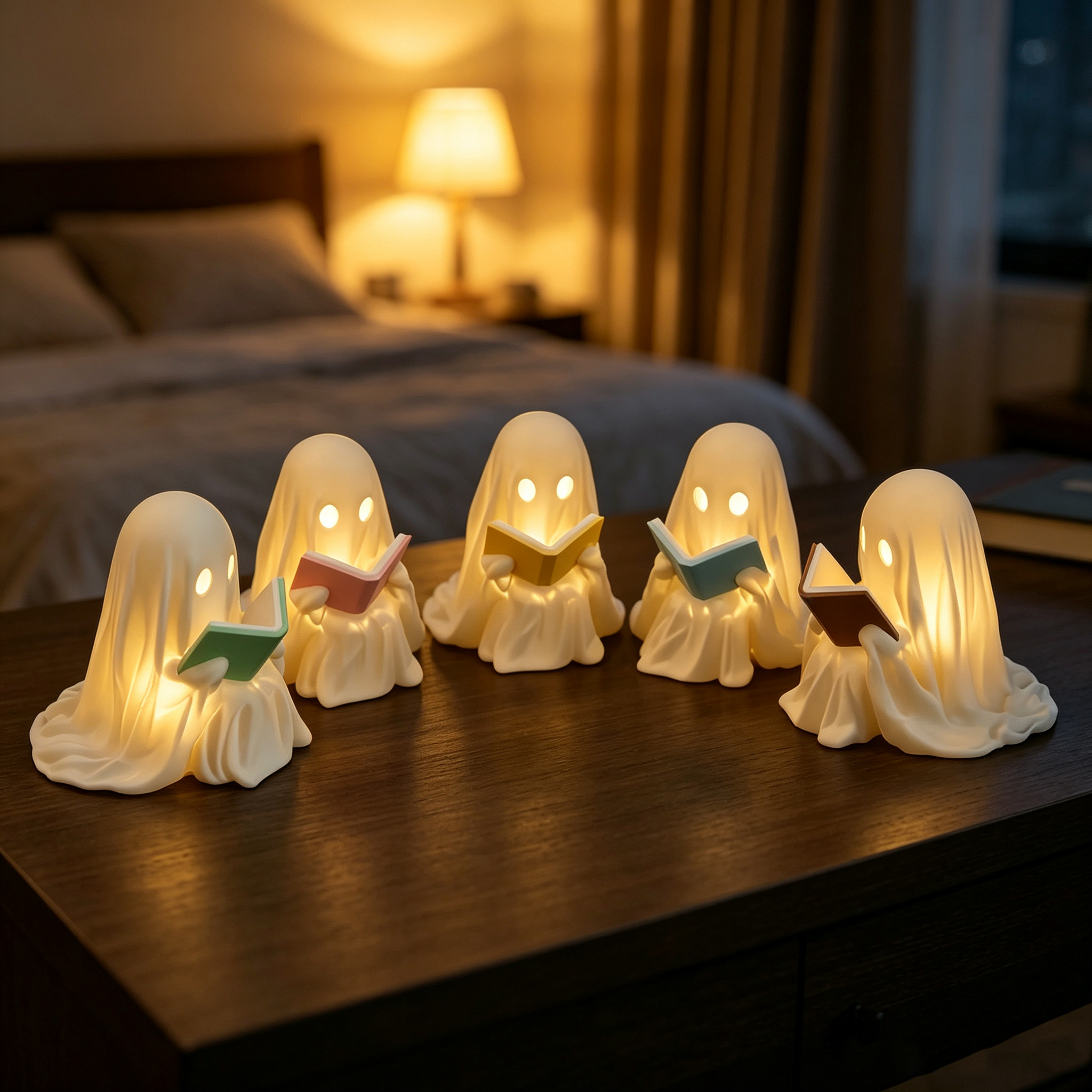 Ghost Reading Book Lantern With LED Tea Light Halloween Decor