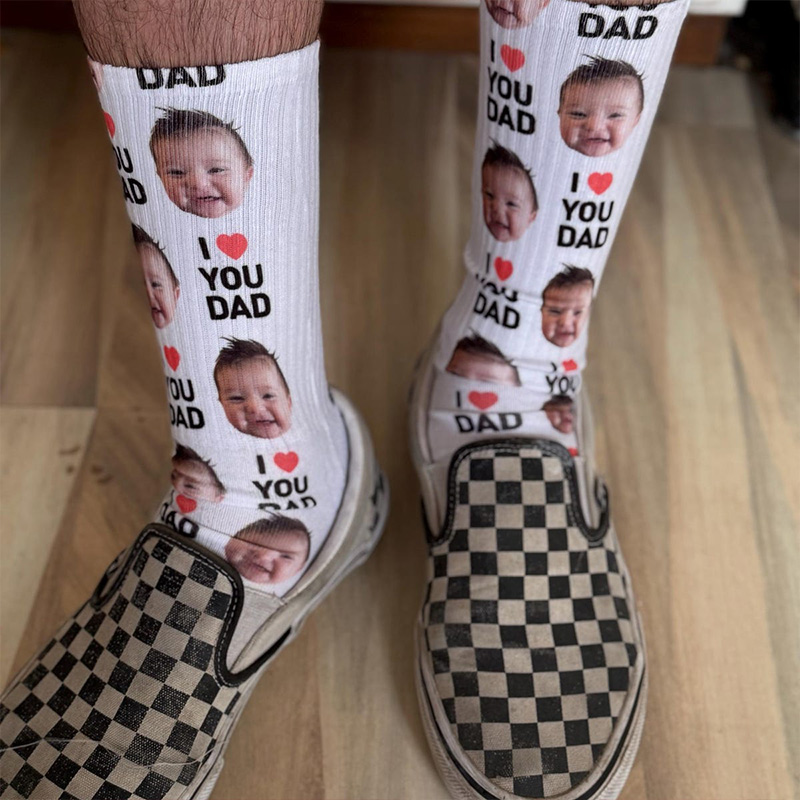 Personalized Face Socks with Kids Photos for Dad Grandpa Daddy I Love You Socks Dad Birthday Gift