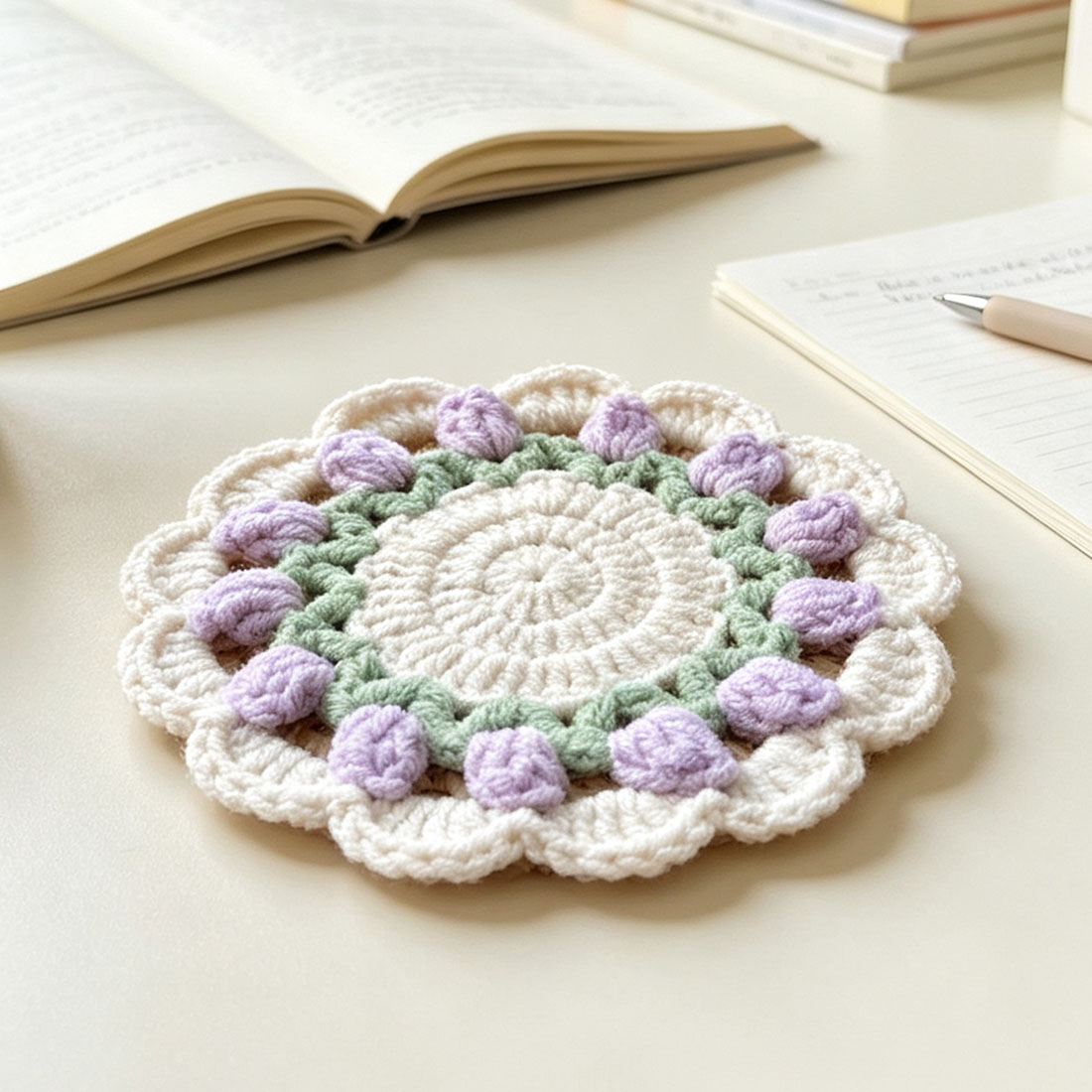 Handmade Tulip Crochet Coasters Elegant Floral Gift for Teacher & Women