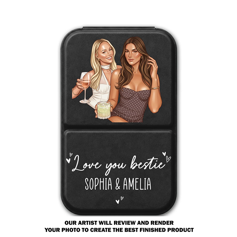 Personalized Love You Bestie Pocket Leather Mirror with Names Best Friend Photo Mirror Custom Unique Bestie Gift Bridesmaid Gift Wedding Bride Gift