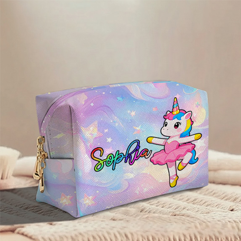 Personalized Magic Colorful Ballet Dancing Cute Creature Custom Name Toiletry Bag for Kids Travel Gifts and Daily Use