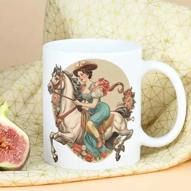 Personalized Couple Mug Victorian Equestrian Art Coffee Mug for Riding Lovers