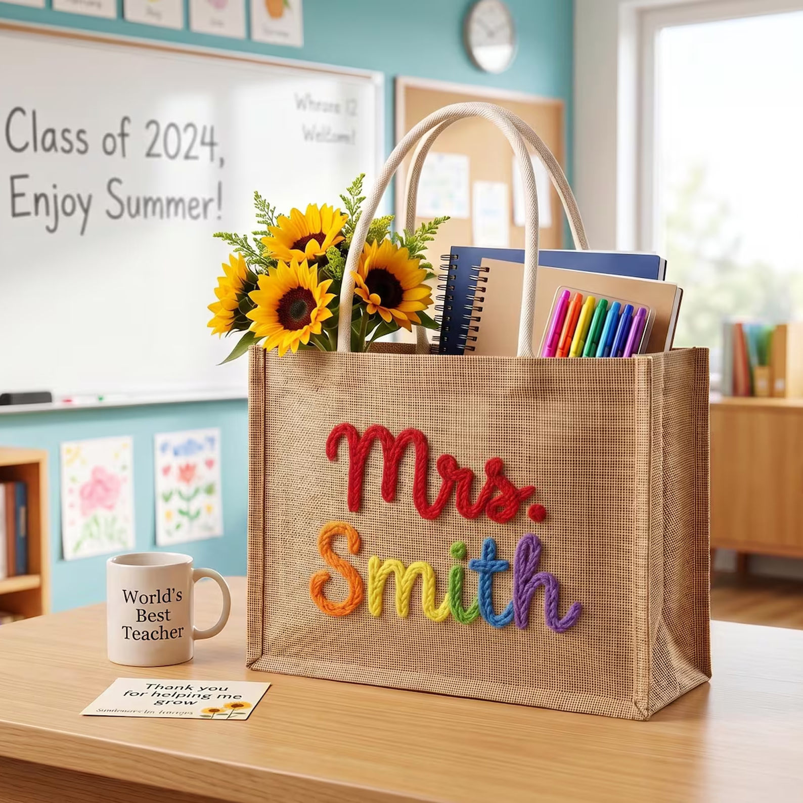 Personalized Teacher Tote Bag Custom Teacher Name Appreciation Gift Back to School Gift for Teacher
