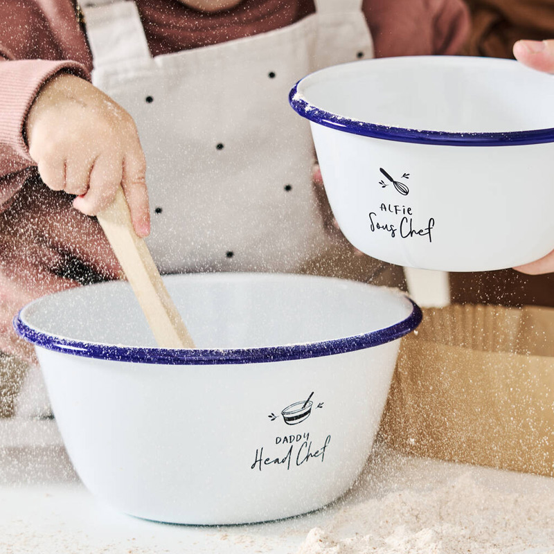 Personalized Daddy And Me Mixing Bowl Set Custom Enamel Bowl Set with Name Engraved Gift for Family Dad Kids Cooking Lover Gifts