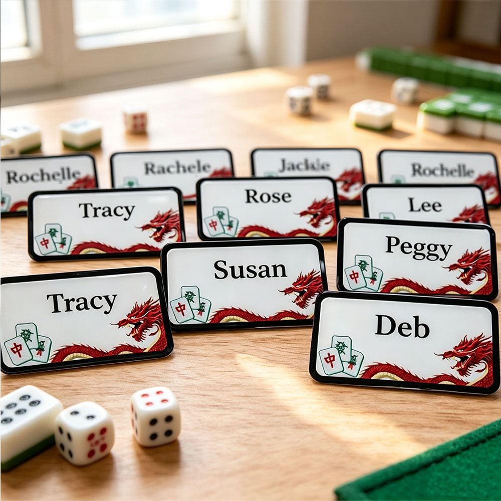 Custom Mahjong Name Tag Personalized Magnetic Badge Dragon Design Dragon Mah Jongg Gift Game Night Name Tag