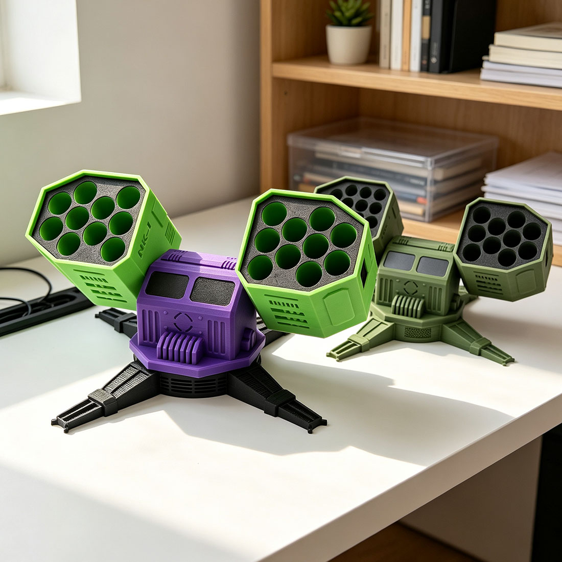 Battlefield Mech Launcher Battery Holder 3D Printed Rotatable Desk Organizer Unique Gift for Gamers & Tech Lovers