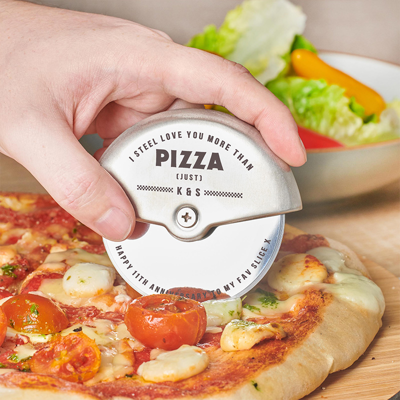 Personalized Couples 11th Steel Anniversary Pizza Cutter Engraved Pizza Cutter Wheel  Engraved Stainless Steel Pizza Tool Custom Kitchen Gift for Him Her Couples Newlyweds Kitchen Gift