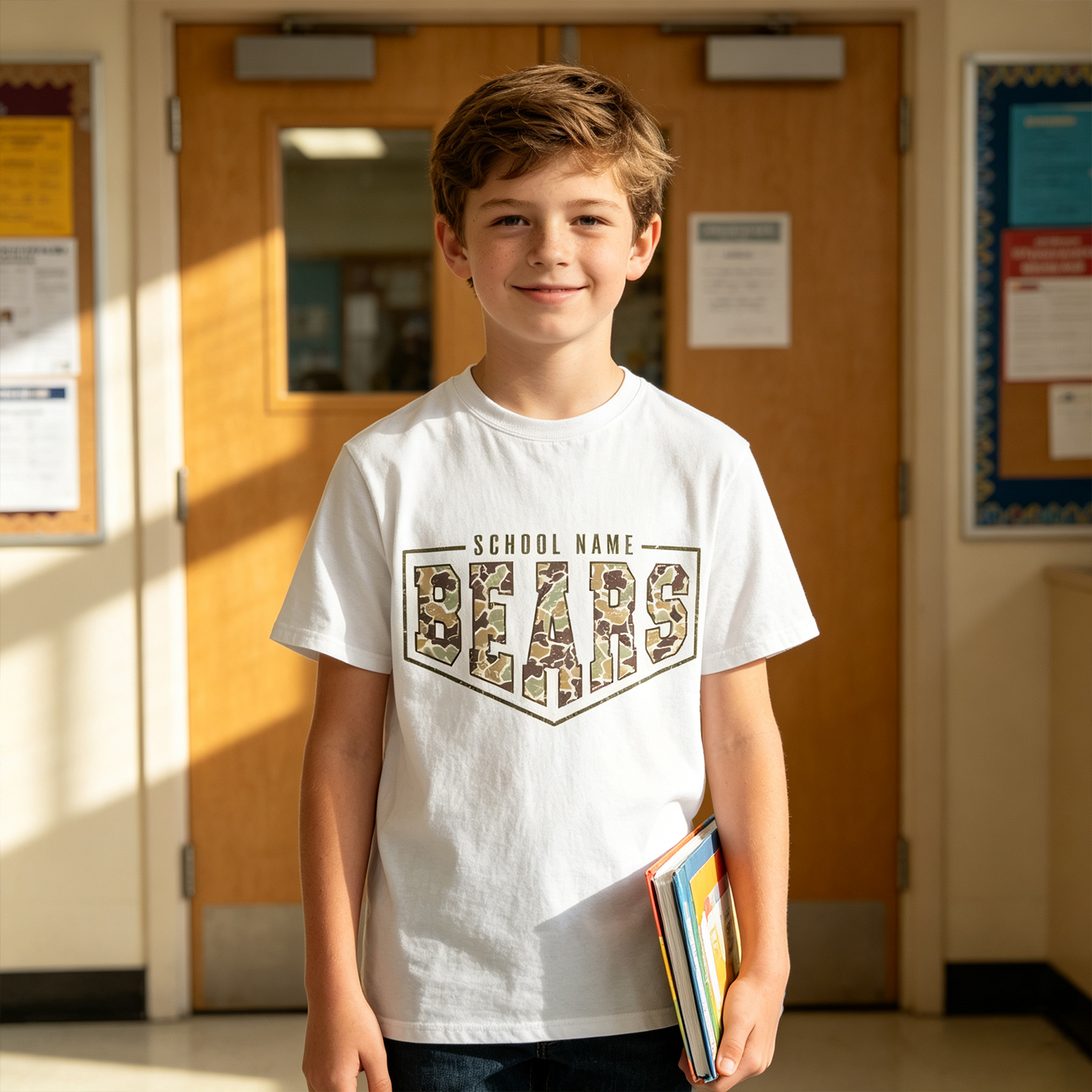 Personalized School Mascot Classic T-Shirt Camouflage Print with Costom Mascot Name and School Name Back to School Gift