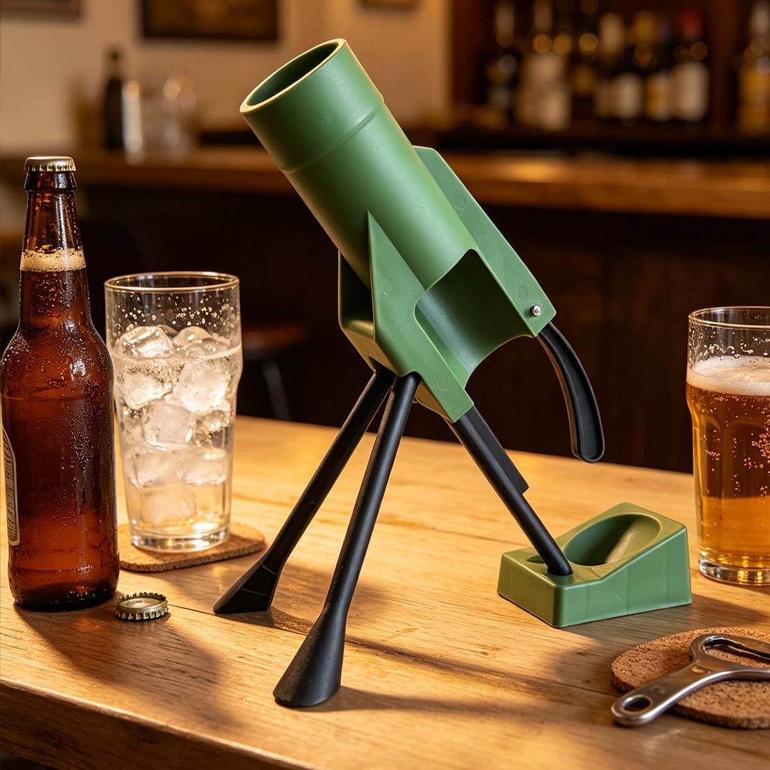 Beer Bottle Opener Mortar Military-Style Cap Launcher Unique Gift for Men Dad & Beer Lovers