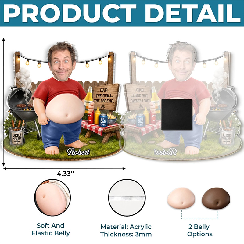 Personalized Photo Dad Bod Belly Squishy Acrylic Fridge Magnet Funny Gift for Dad Grandpa I Make Dad Jokes Professionally