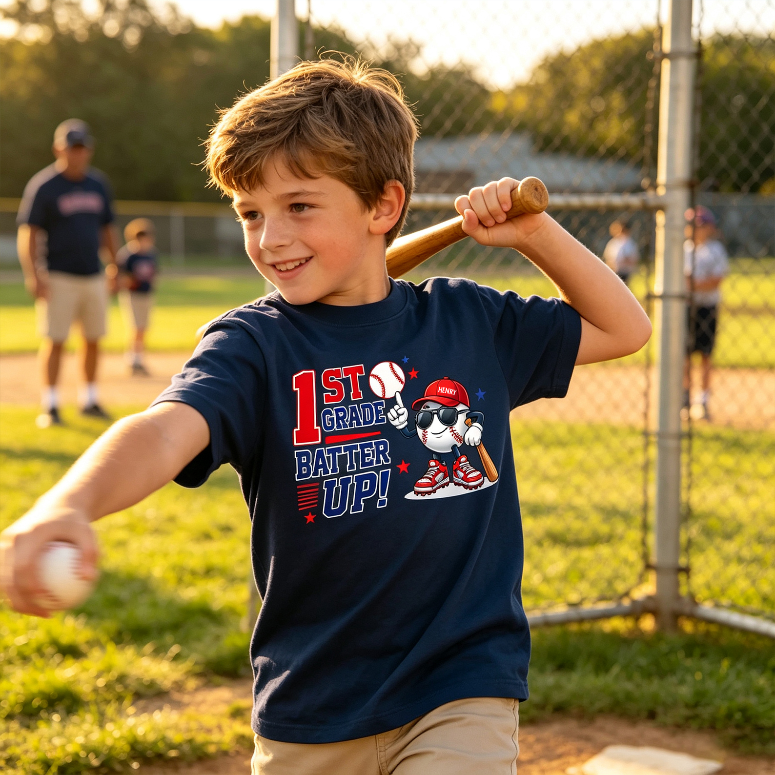 Personalized Kid's Shirt Baseball T-Shirt Custom Grade Batter Up Gift for Back To School