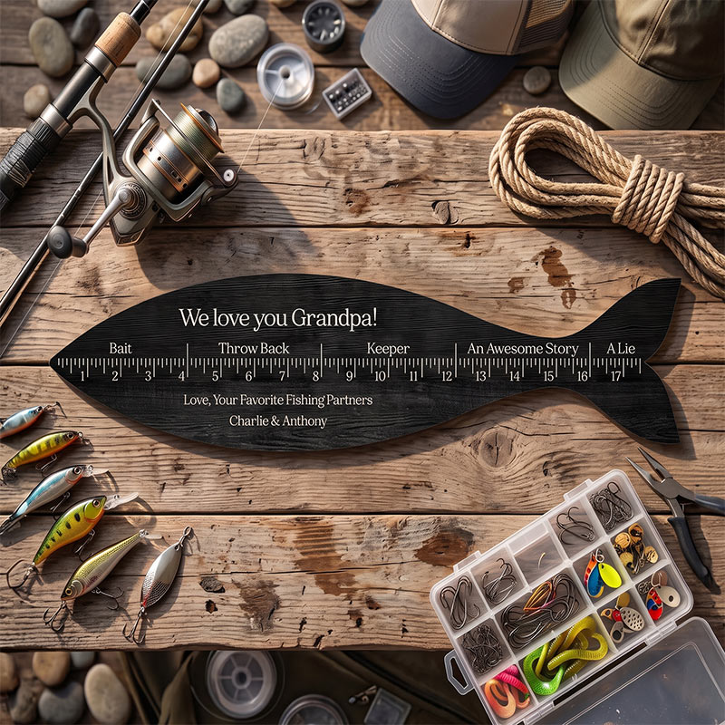 Personalized We Hooked the Best Dad Fish Ruler Wood Fish Ruler with Kids Name Eengraved Custom Birthday Gift for Dad Gift for Grandpa Dad Fishing Gift