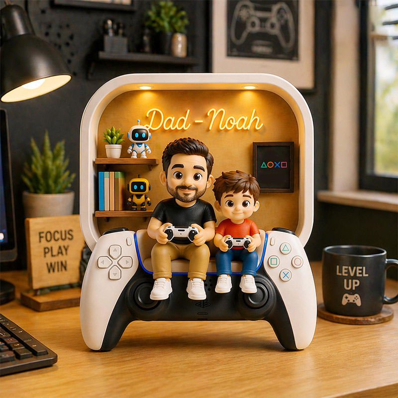 Personalized Dad And Son Gaming 2D Flat Acrylic Block Custom Gamer Block Dad Birthday Gift Daddy Gaming Sign Game Lover Room Decor