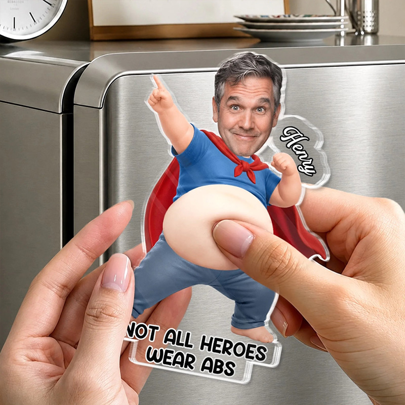 Personalized Photo Dad Bod Belly Squishy Acrylic Fridge Magnet Custom Funny Gifts For Dad Grandpa Official Belly Appreciation Club