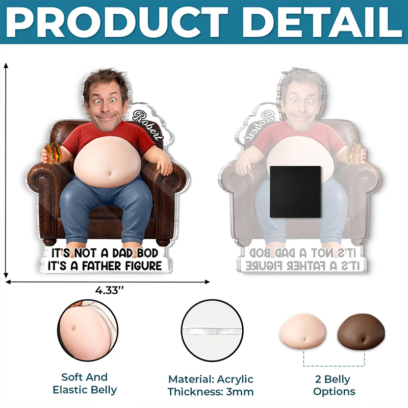 Personalized Photo Dad Bod Belly Squishy Acrylic Fridge Magnet Custom Funny Gifts For Dad Grandpa Powered By Dad Bod Energy