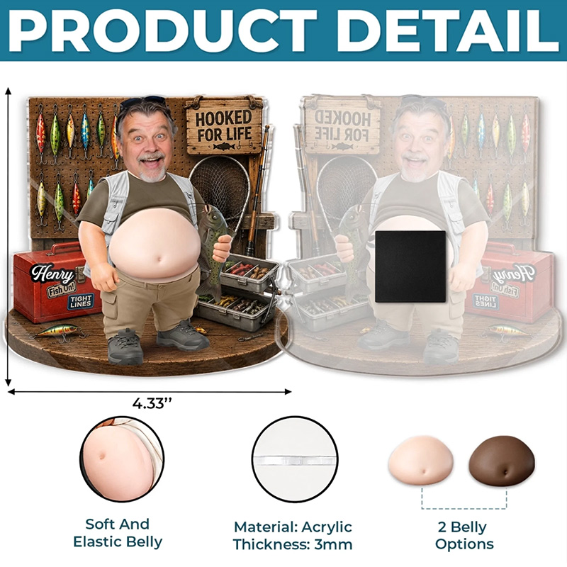 Personalized Photo Dad Bod Belly Squishy Acrylic Fridge Magnet Custom Birthday Fishing Gifts For Fisherman Dad Grandpa Hooked On The Good Life