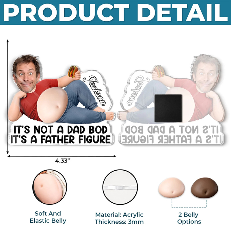 Personalized Photo Dad Bod Belly Squishy Acrylic Fridge Magnet Custom Funny Gifts For Dad Grandpa Built For Comfort Not Speed