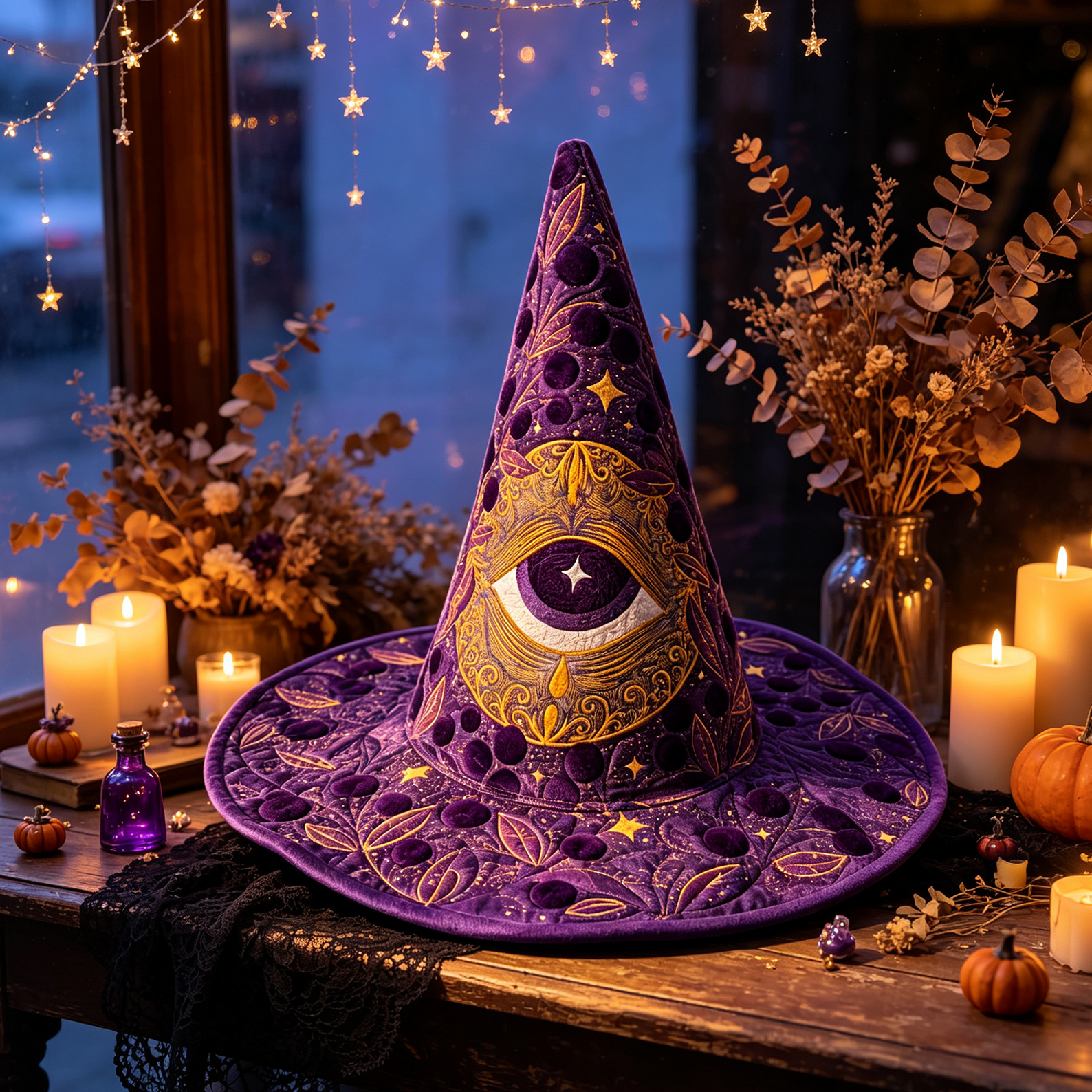 Eye Celestial Gothic Handcrafted Quilted Witch Hat Spooky Season Gift