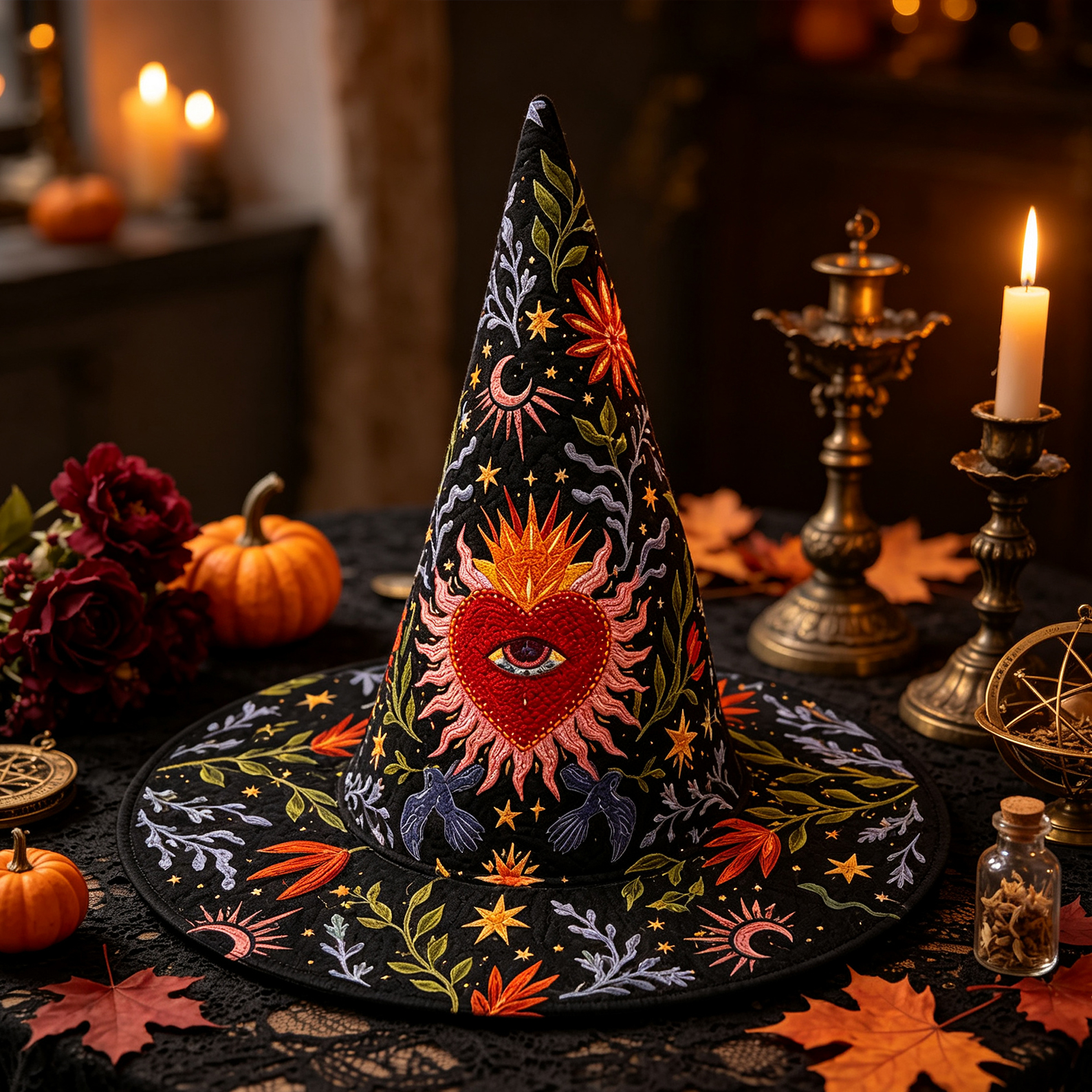 Heart Handcrafted Quilted Witch Hat Spooky Season Gift
