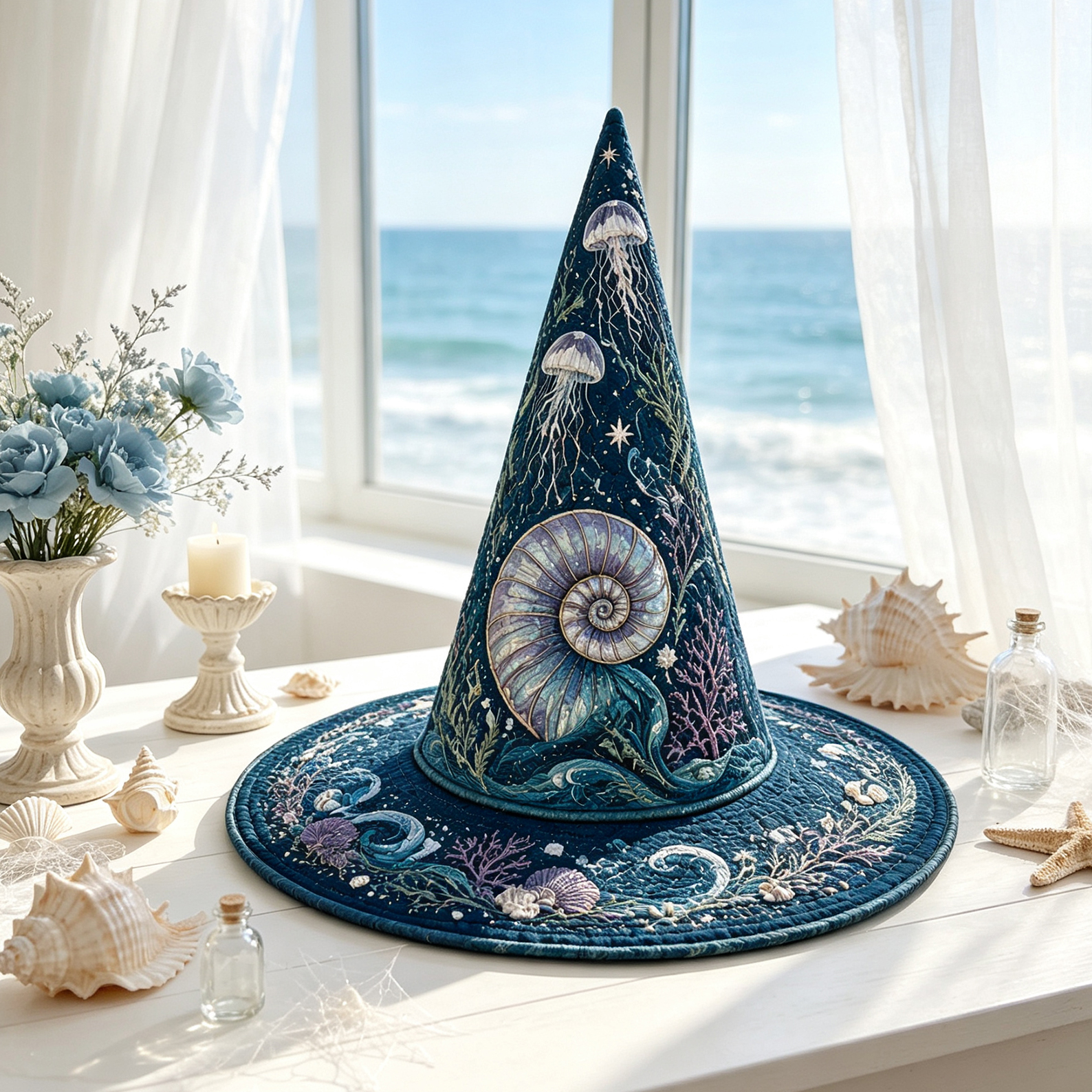 Deep Sea Mermaid Coastal Gothic Handcrafted Quilted Witch Hat