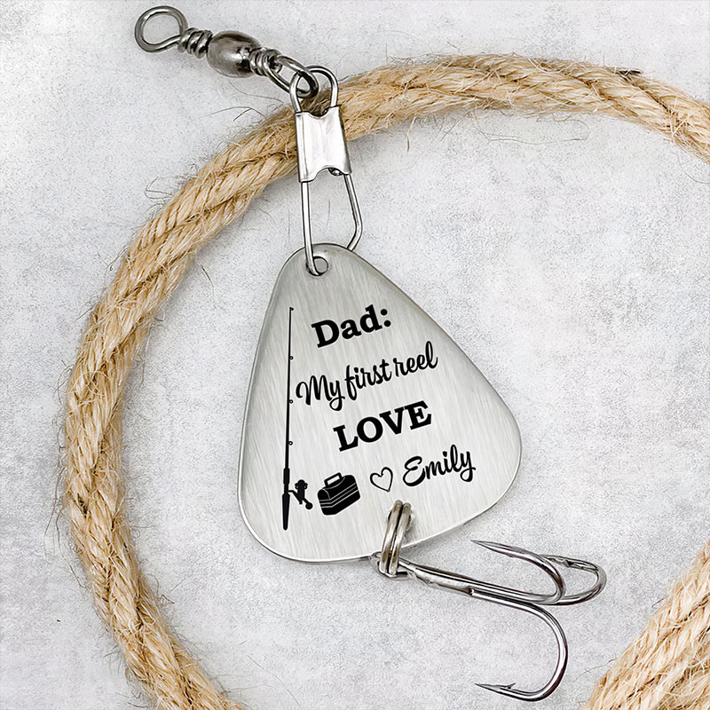 Personalized Fishing Lure Keychain Dad My First Reel Love Custom Fishing Hook Birthday Gift for Dad Fishing Lover Gift
