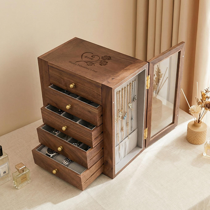 Personalized Wedding Gifts for Her, Personalized Gift, Custom Rotating Jewelry Box, Solid Wood Double Door Organizer, Multiple Jewelry Storage