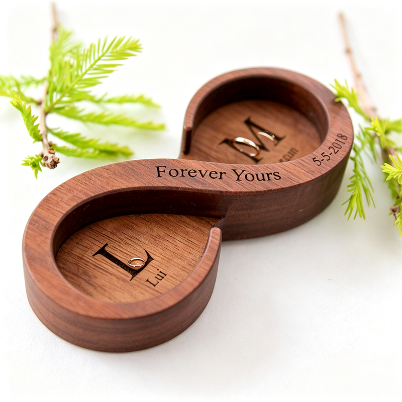 Personalized Infinity Walnut Wooden Ring Dish, Wedding Month Flower Ring Holder, Valentine’s Day Gift, Wedding, Engagement, Anniversary Gift for Her