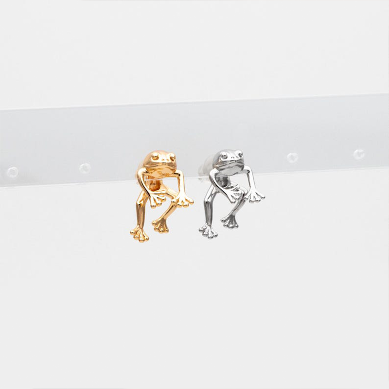 Personalized Gold/ Silver Frog Stud Earrings for Girlfriend Bestie Earring Two-Piece Animal Ear Jacket Unique Fun Gifts 