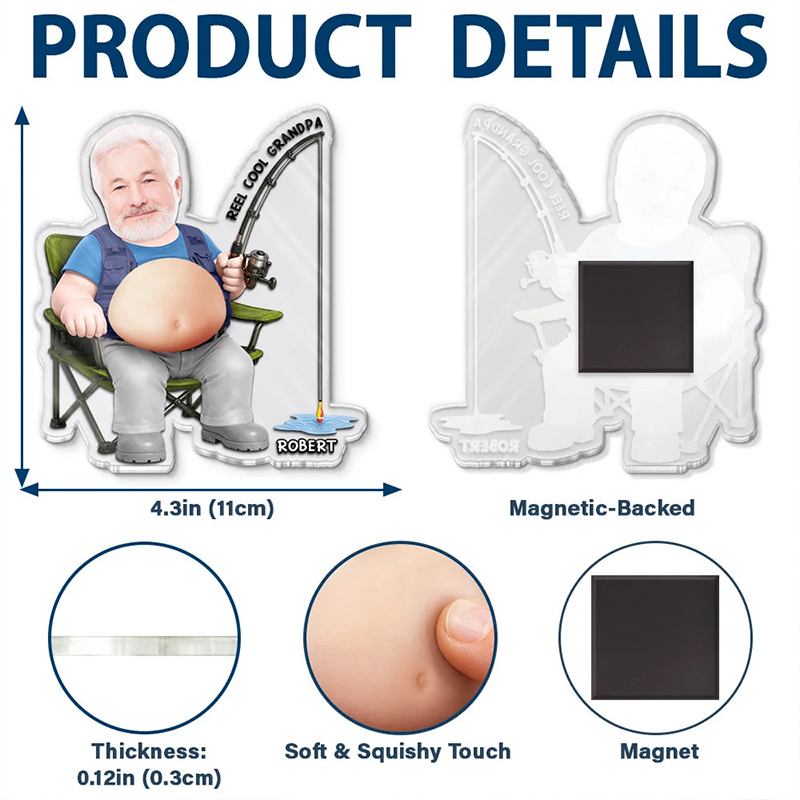 Personalized Photo Reel Cool Dad Bod Custom Squishy Acrylic Fridge Magnet Dad Birthday Gift Fishing Lover Gift