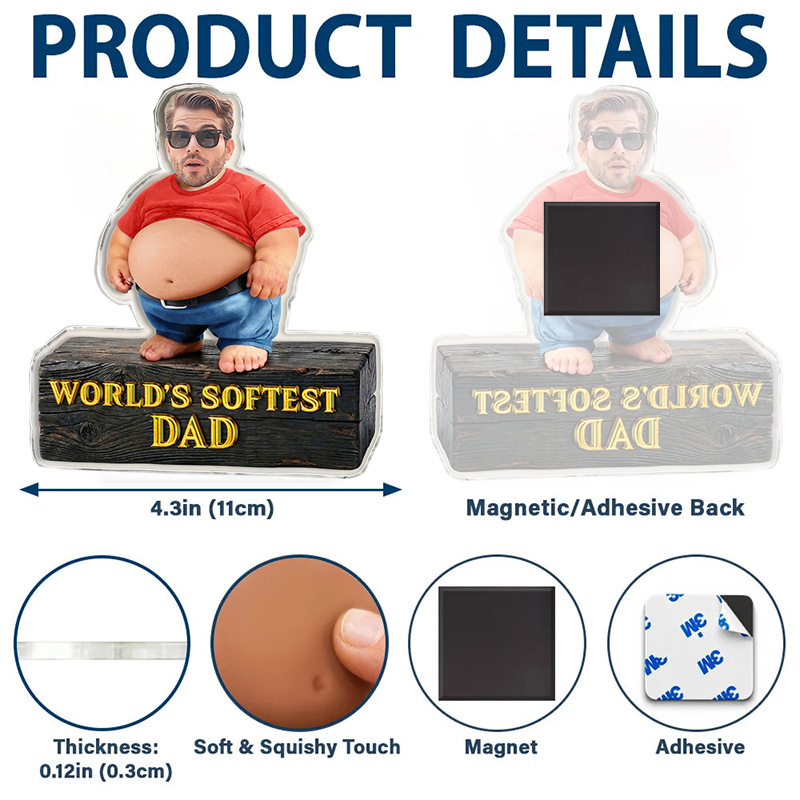 Personalized Photo Squishy Magnet DAD BOD CERTIFIED Acrylic Fridge Magnet with Squishy Belly Funny Gift for Dad Grandpa