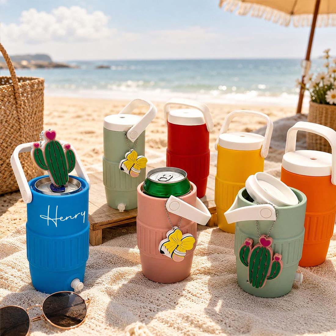 Personalized Name 3D Printed Retro Cooler Can Koozie Viral Water Cooler 12oz Drink Holder Slim Can Sleeve Bottle Opener Beach Party Cup