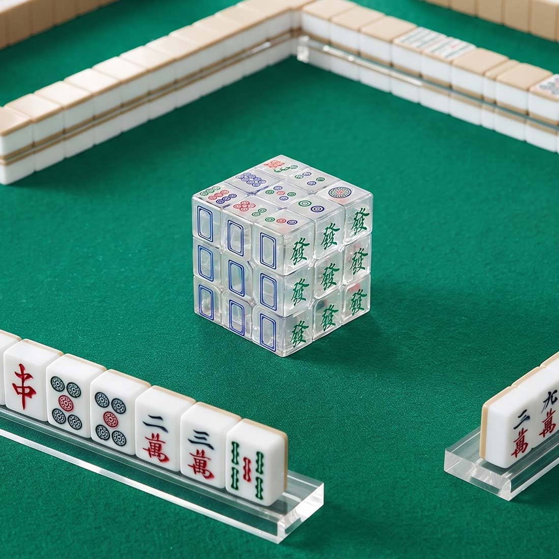 Mahjong Crystal Cube White Transparent Puzzle with Chinese Mahjong Tile Design Unique Fidget Toy & Collector Gift