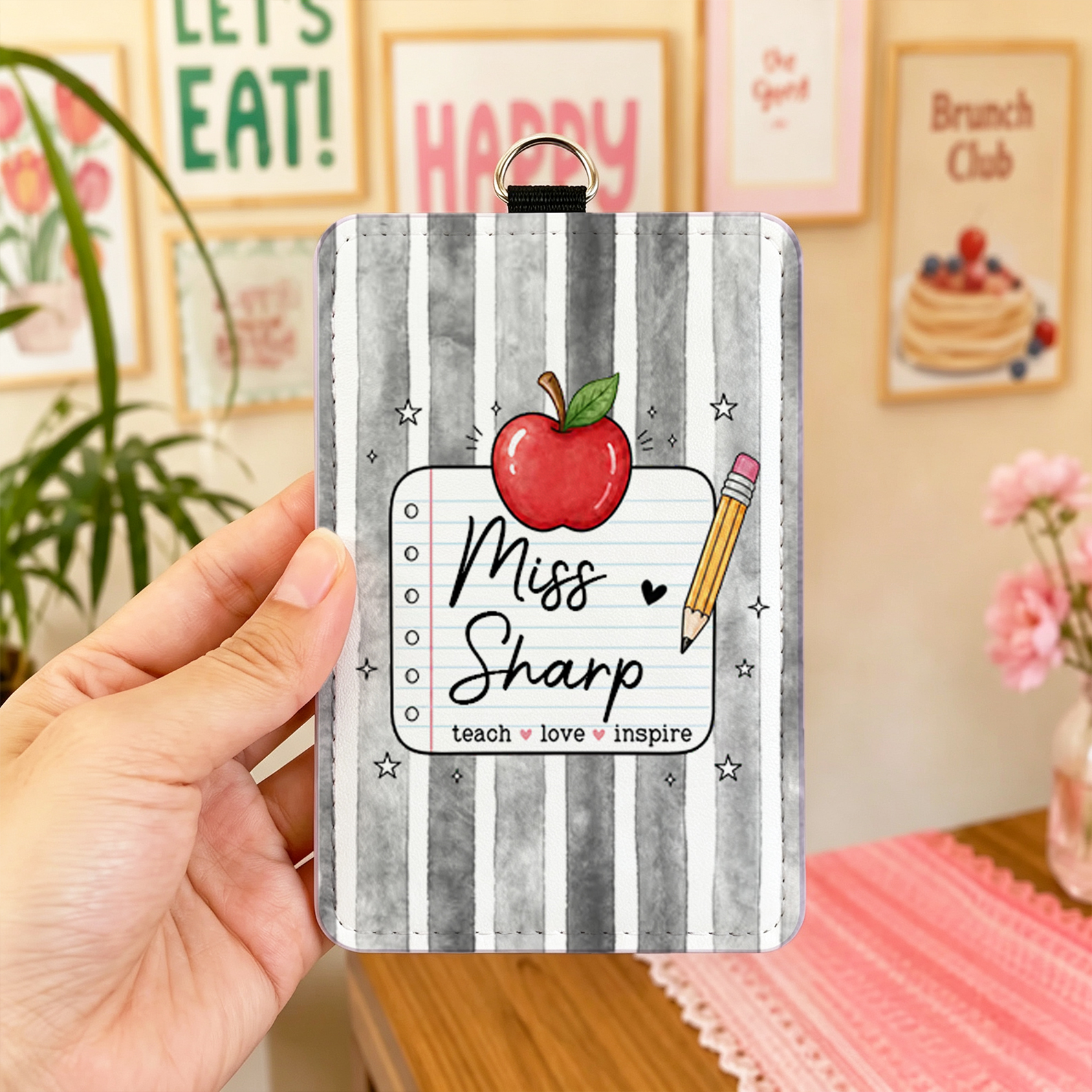 Personalized Teach Love Inspire Apple Pencil Card Holder with Name Daily Use Back to School Teacher's Day Gift for Teacher