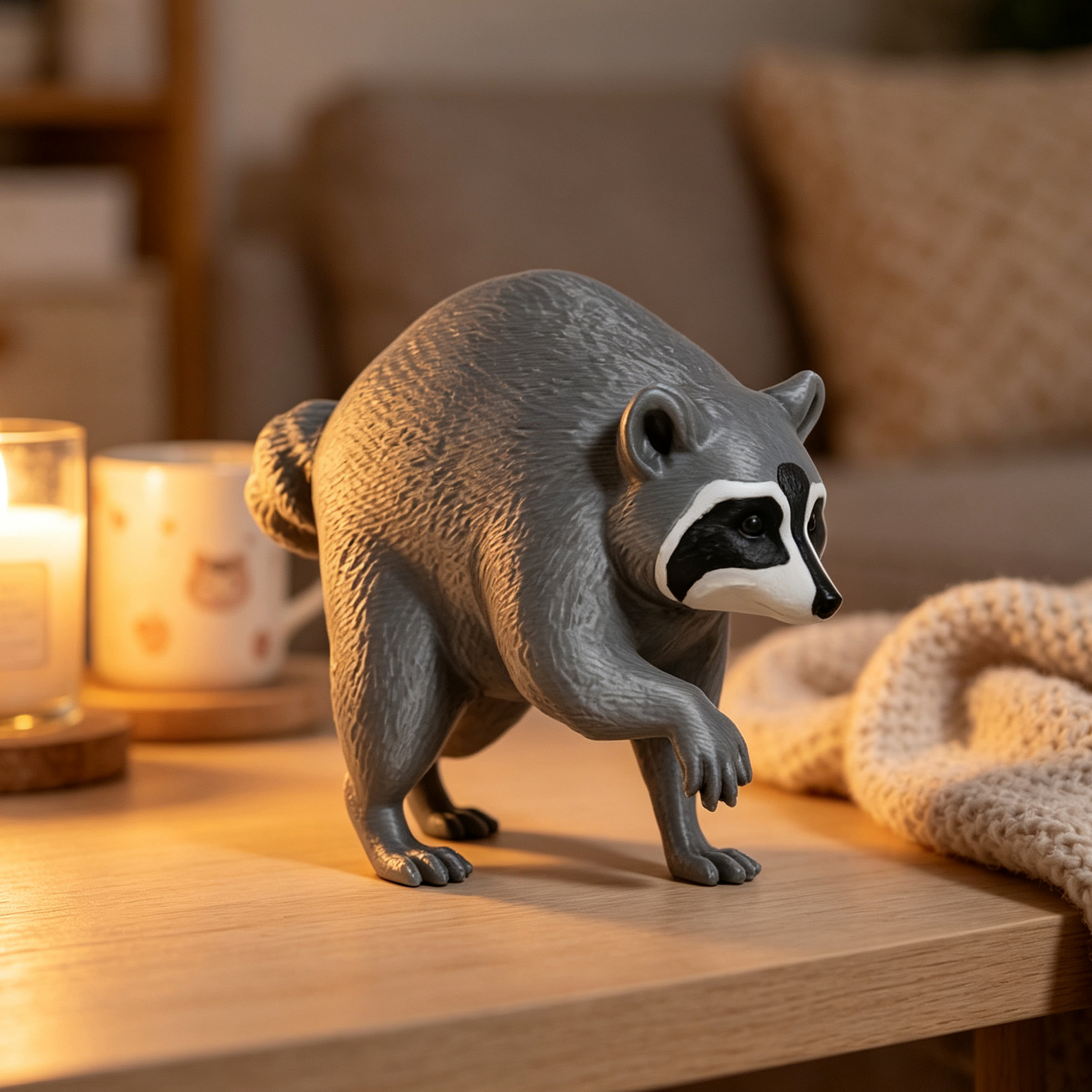 Raccoon Figurine Desk Ornament 3D Printed Raccoon Funny Trash Panda Gift Viral Animal Meme Collectiblea