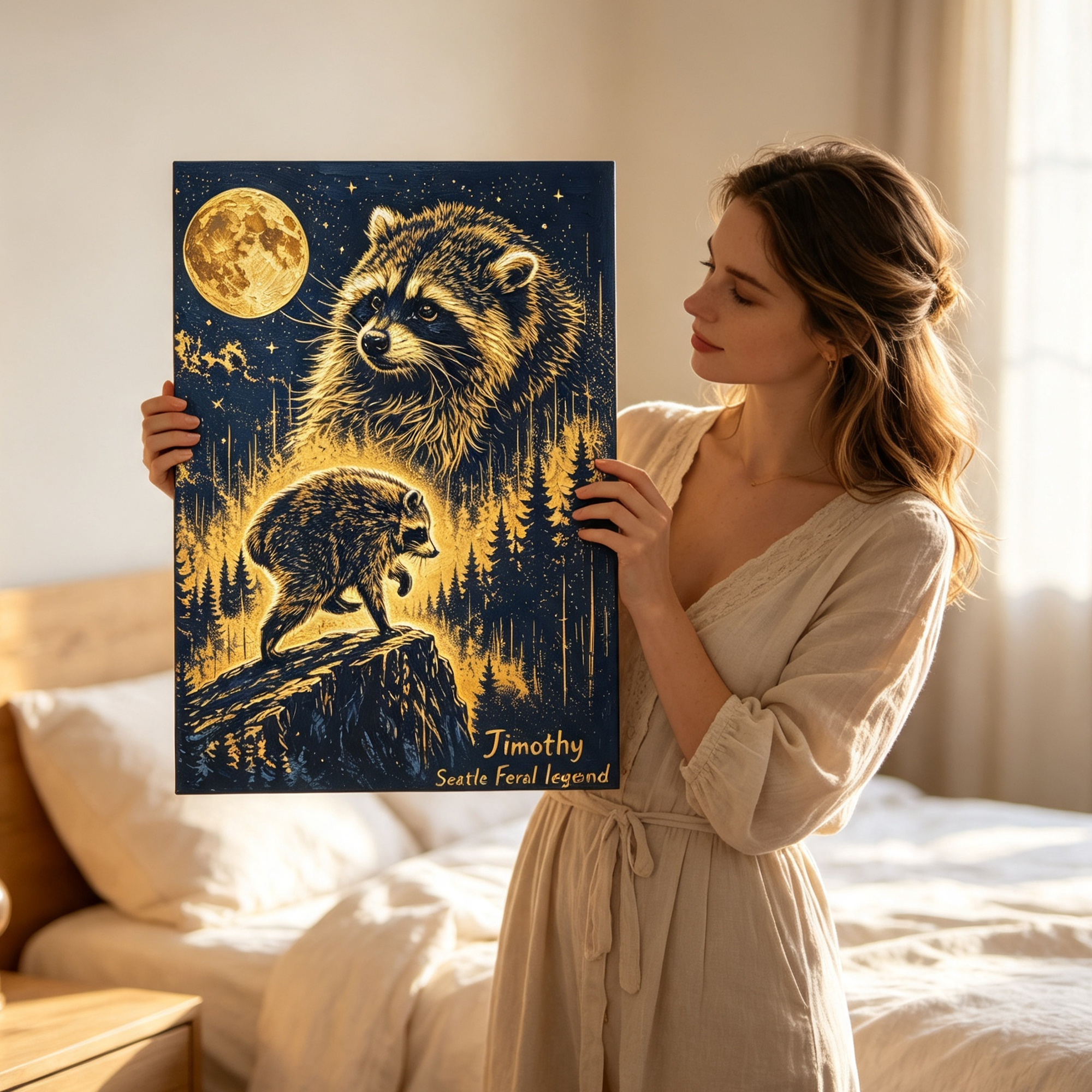 Raccoon Oil Painting Photo Canvas Prints Funny Meme Decor Custom Home Dector Gift for Animal Lover