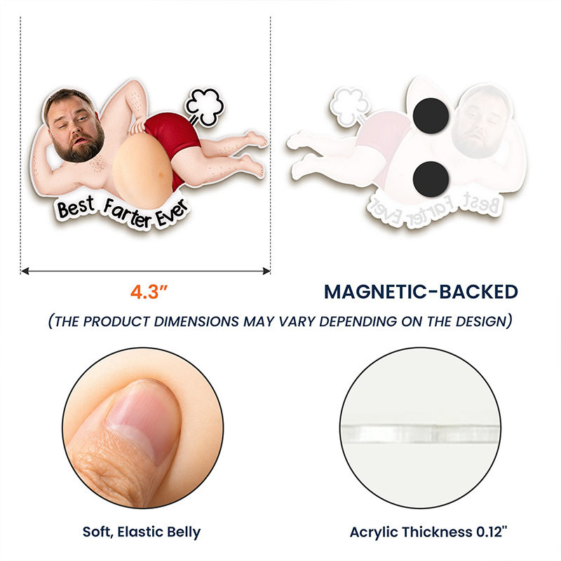 Personalized Photo Squishy Fridge Magnet Dad Bod Acrylic Fridge Magnet with Squishy Belly Funny Gift for Dad Grandpa Best Farter Ever