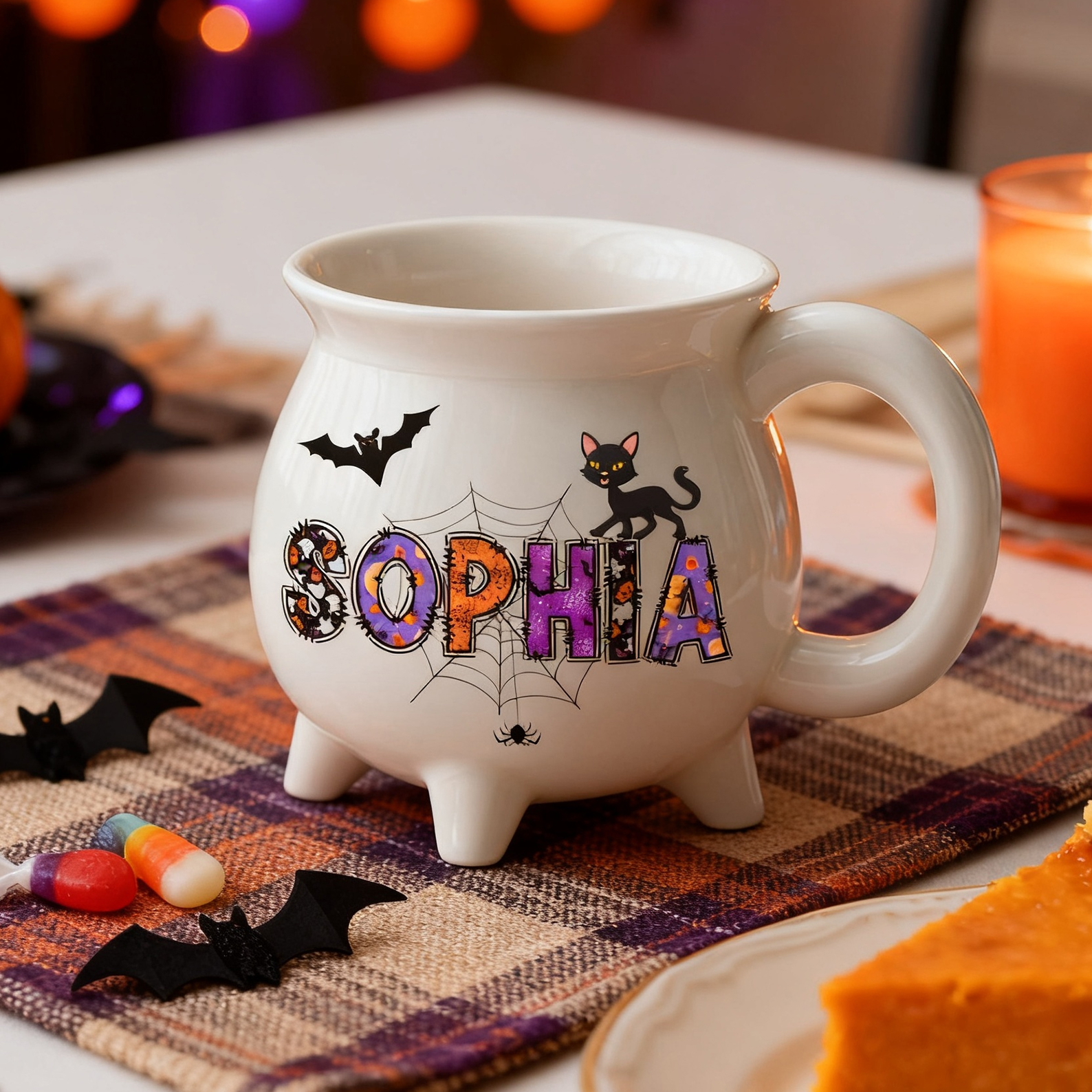 Personalized Halloween Ceramic Witch Mug Spider Web with Custom Name Gift for Halloween
